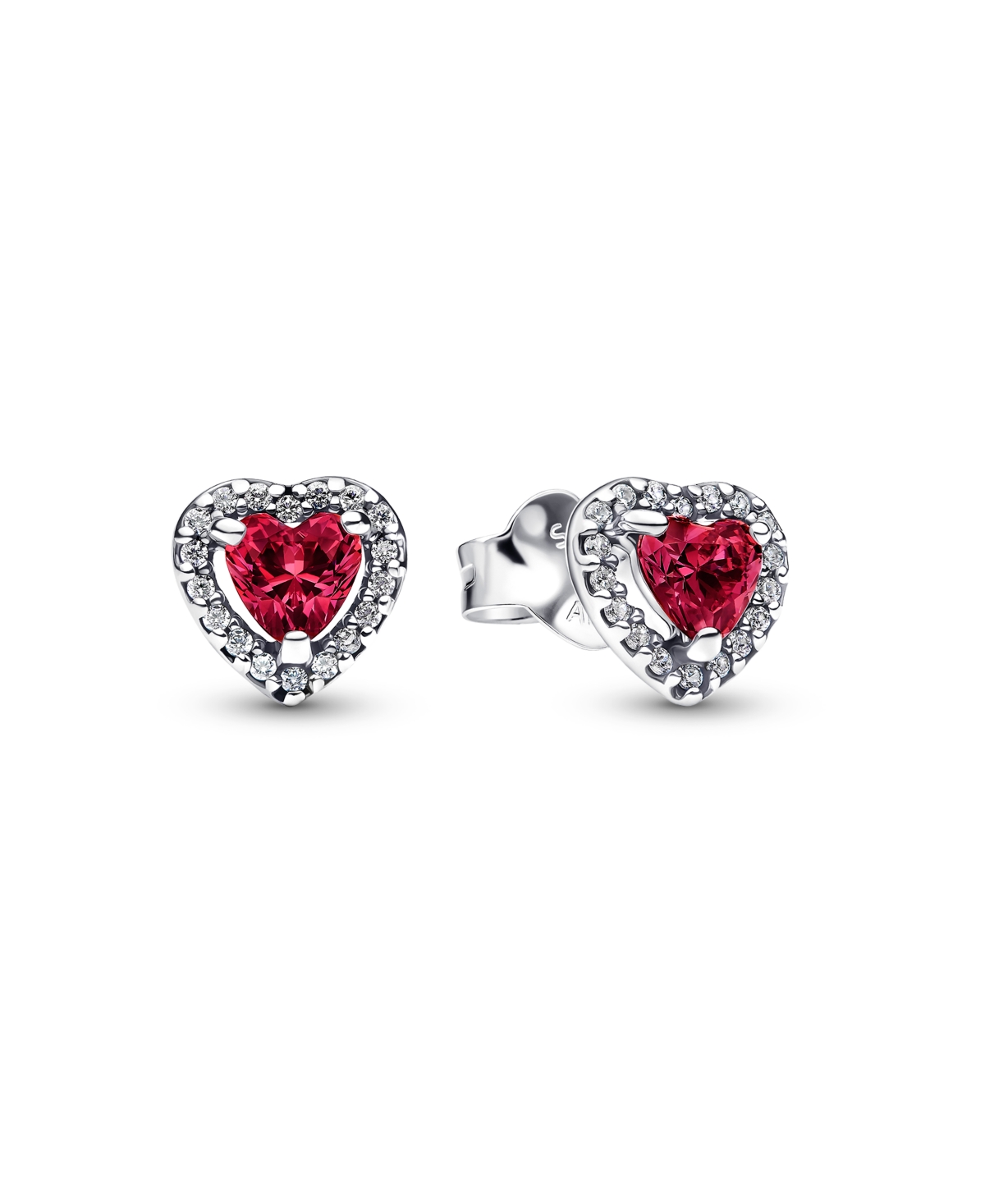Elevated Red Heart Stud Earrings - Silver