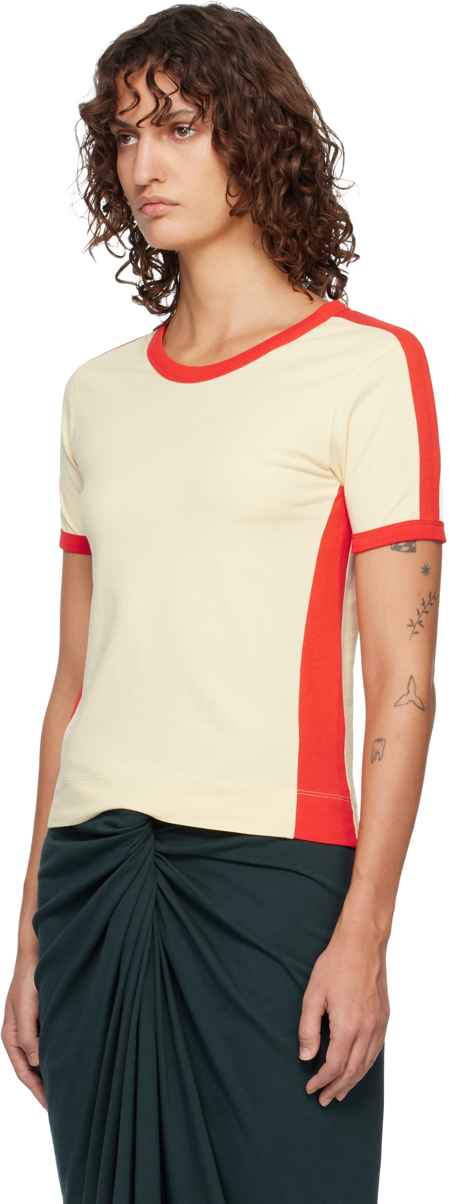 Off-White & Red Fitted Contrast T-shirt