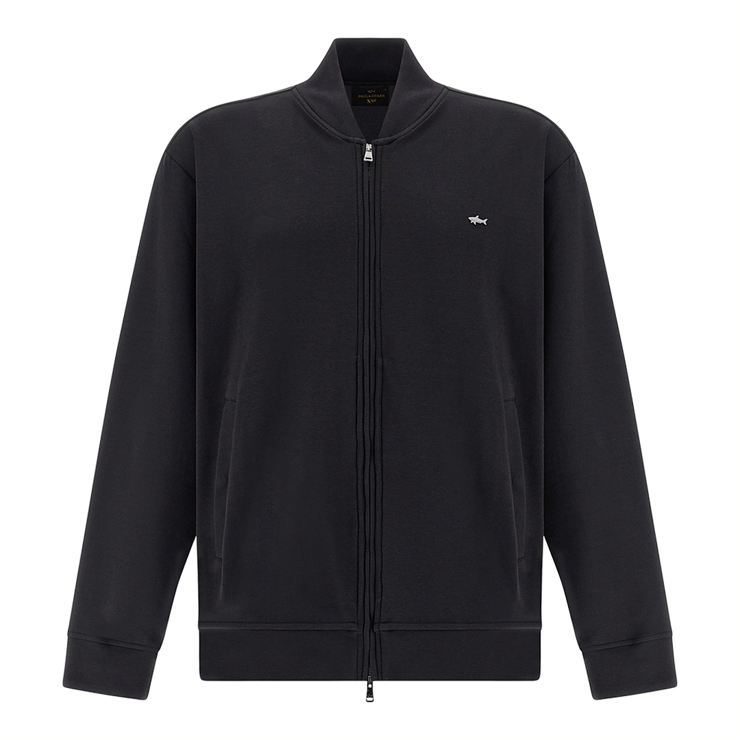 Zip‑up sweatshirt in Active Fleece cotton, Man, Black Beauty-ruthenium