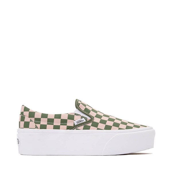Vans Classic Slip-On Stackform Checkerboard Skate Shoe - Sepia Rose / Pine Forest
