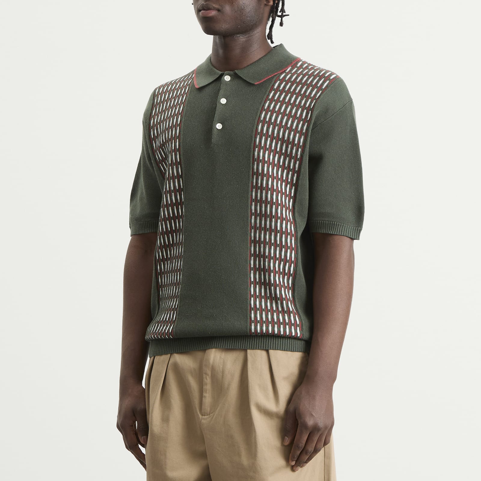 Men's Jacquard Stripe Knit Polo in Green