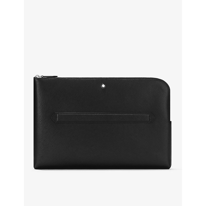 Black Sartorial Logo-Embellished Leather Laptop Case