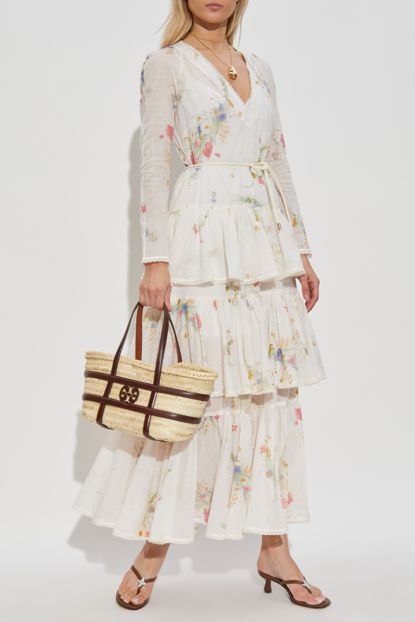 Dress With Ruffles, Women's, Cream