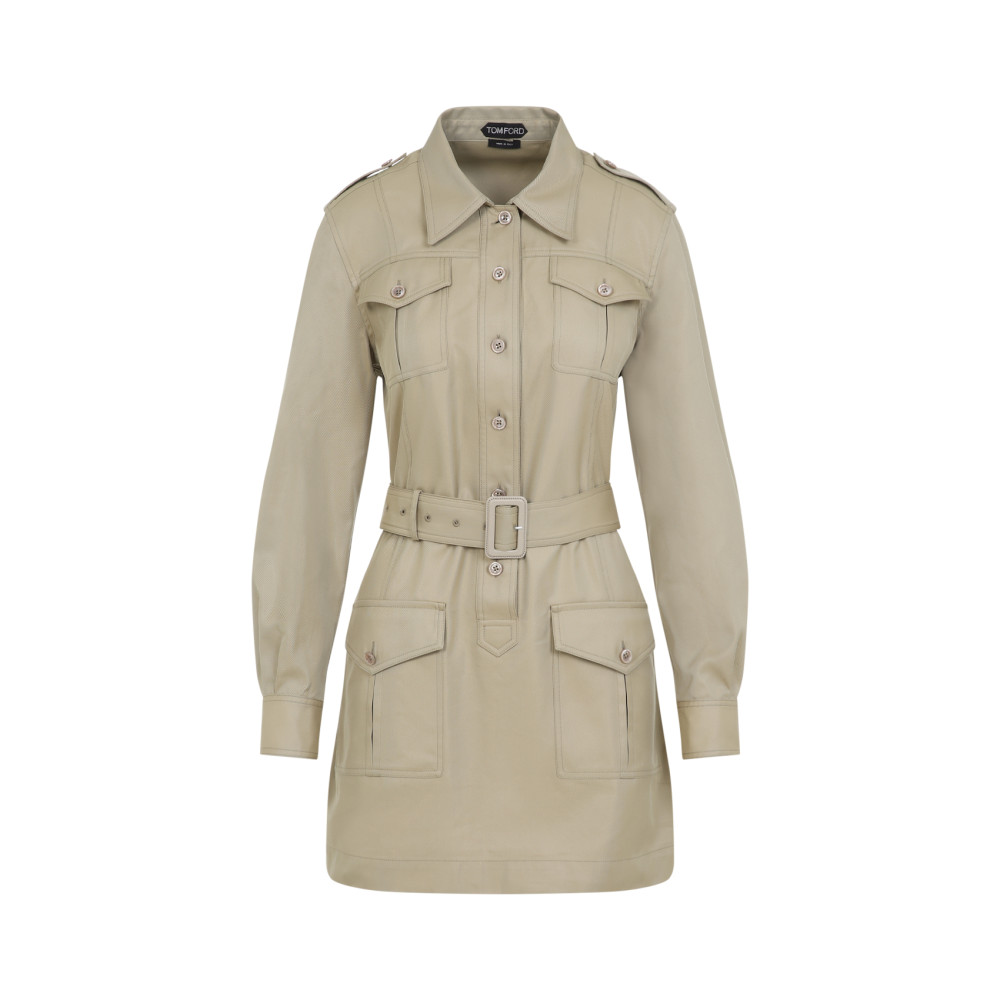 Beige Cotton Safari Mini Dress