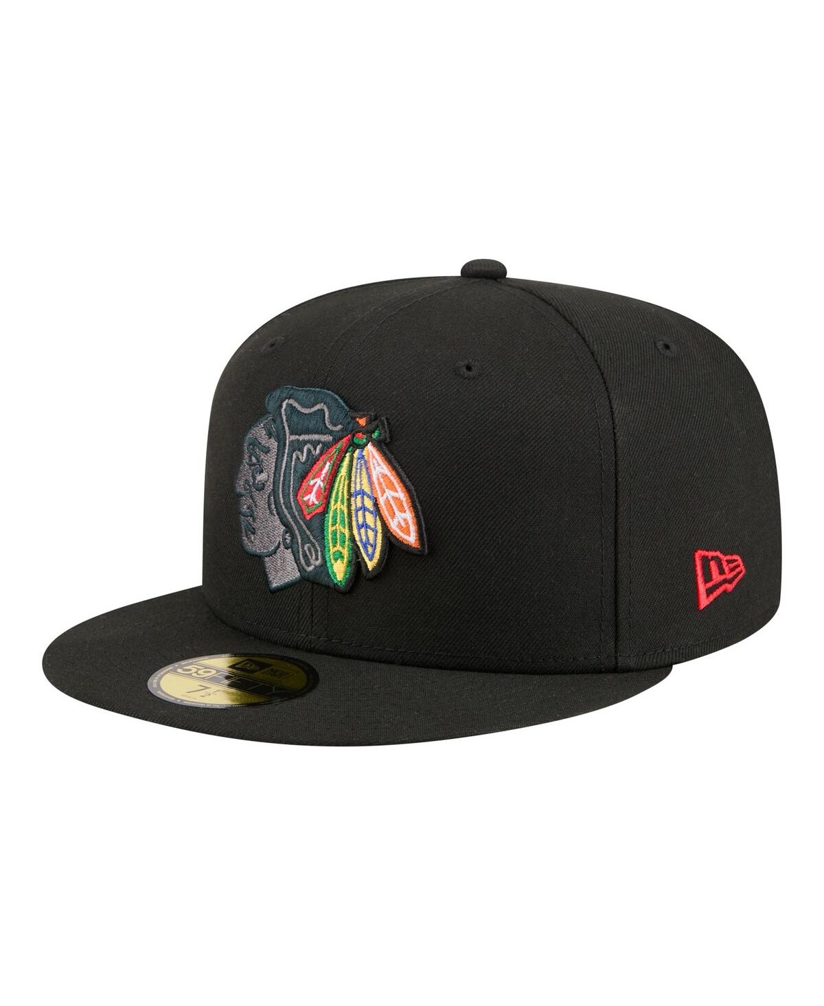 Men's Black Chicago Blackhawks Color Pop 59FIFTY Fitted Hat - Black