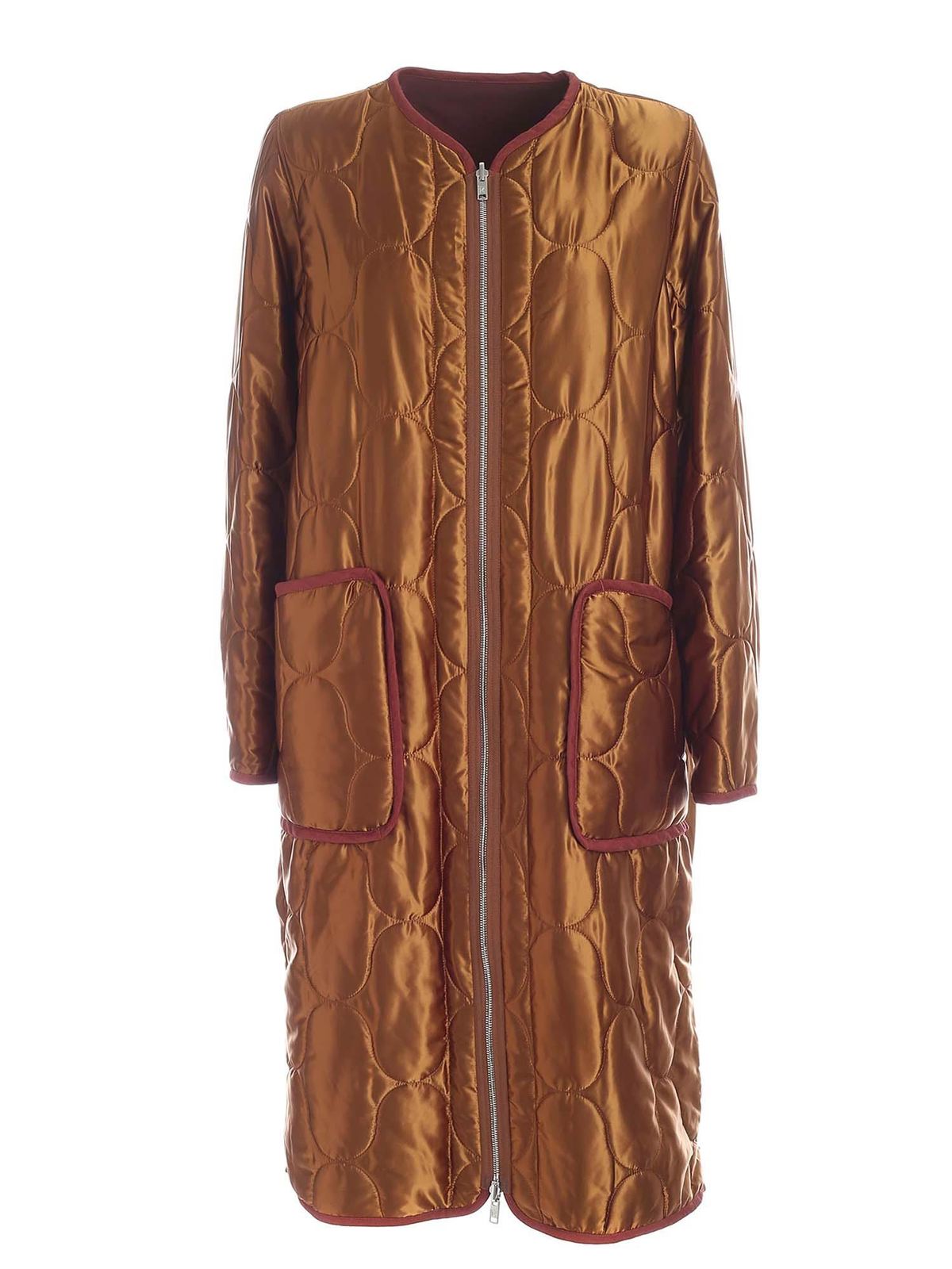 Reversible down jacket in ocher and brick red