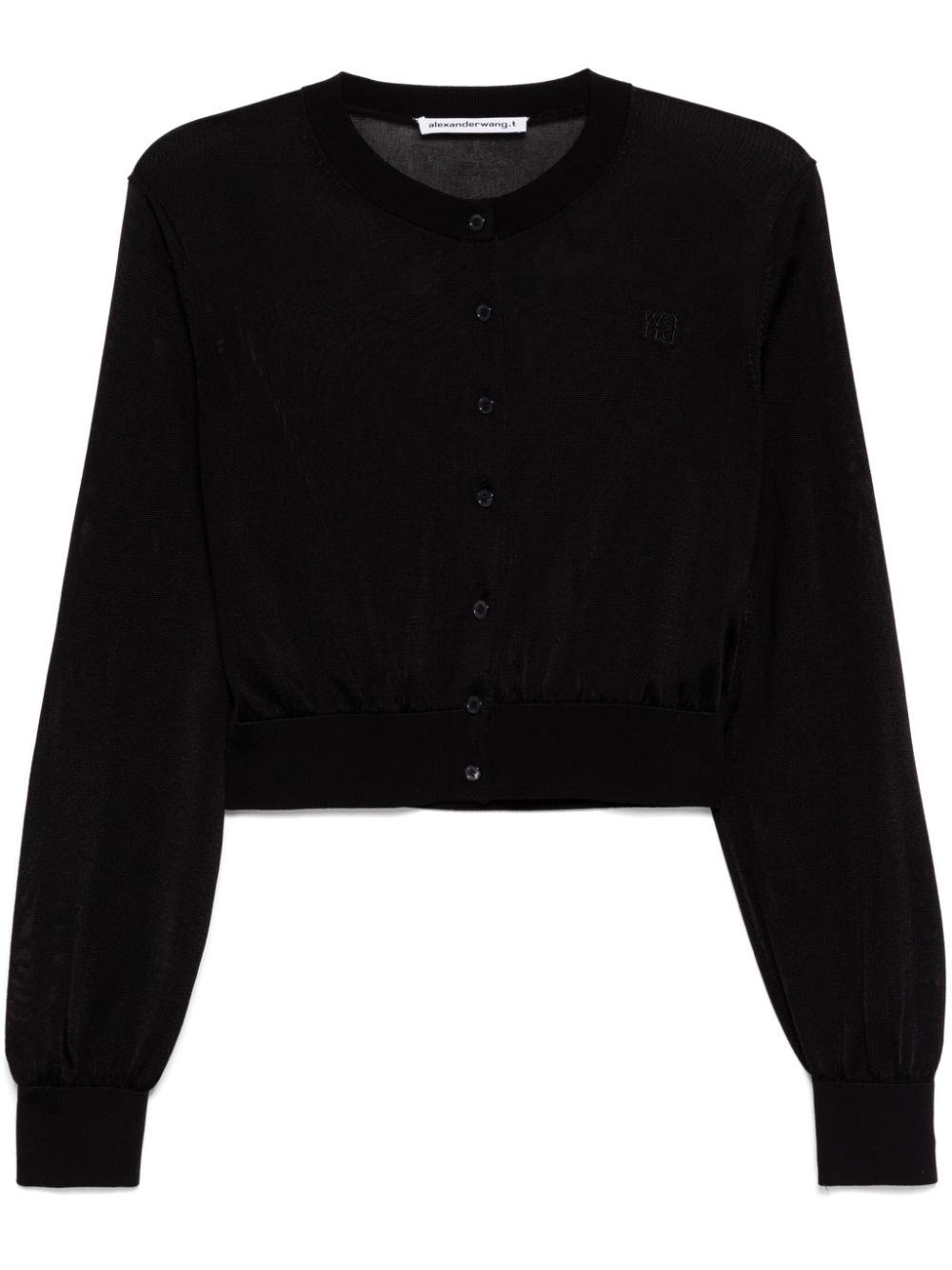 Embroidered logo cropped cardigan - Black