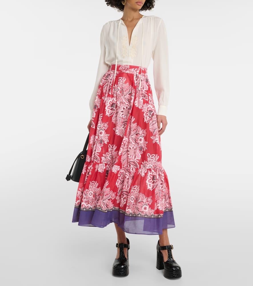 High-rise cotton and silk maxi skirt