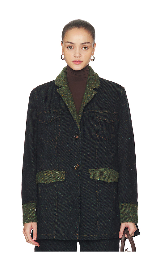 Ganni Melange Twill Denim Oversized Blazer in Blue. XXS/XS. Also in