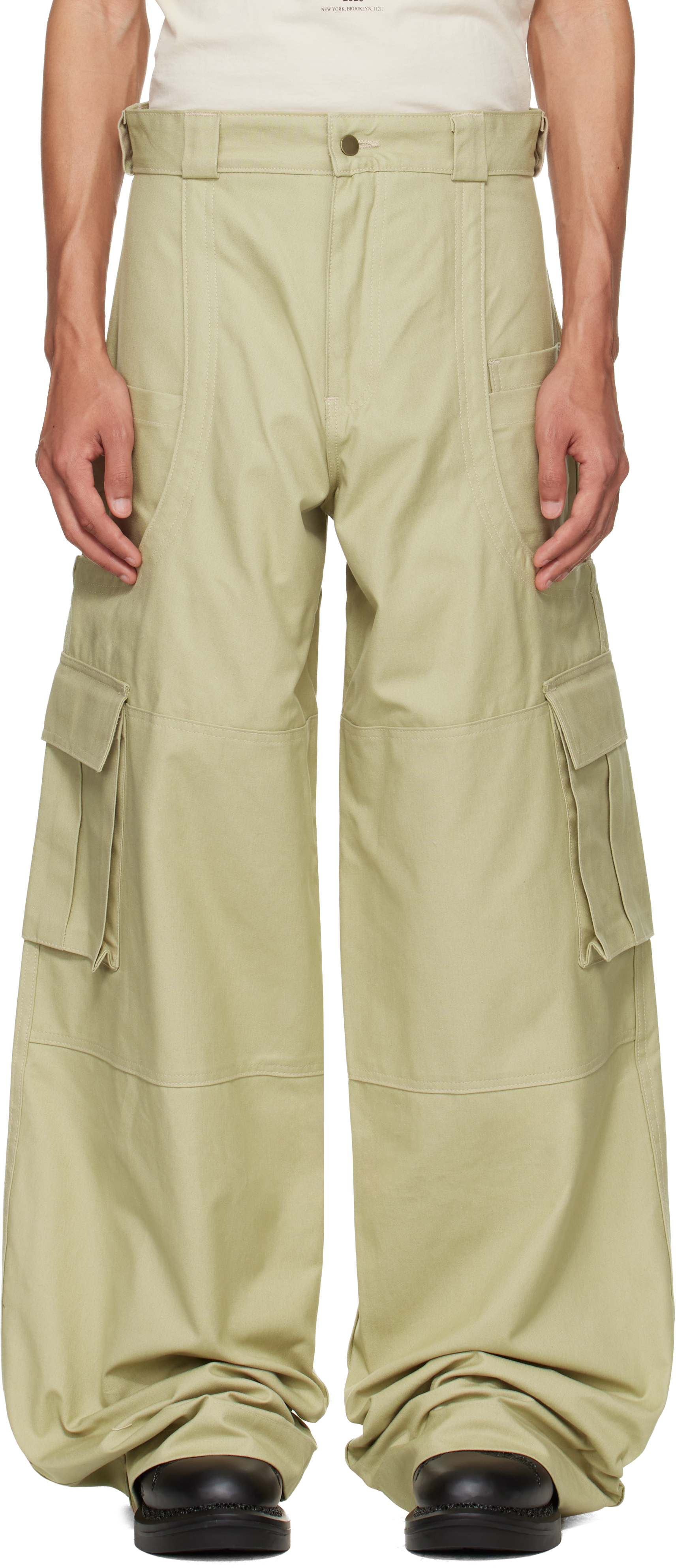 Beige Wide Leg Cargo Pants