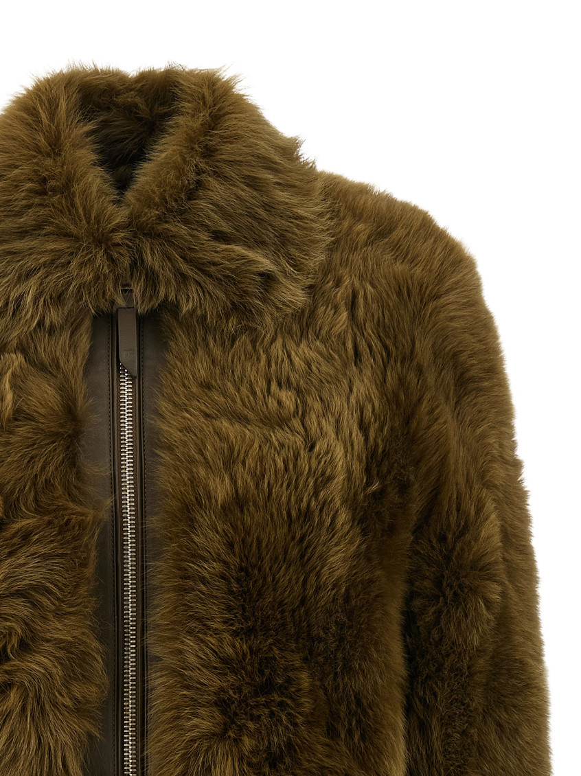 Brown Jacket With Adjustable Belt On The Waist In Fur Woman