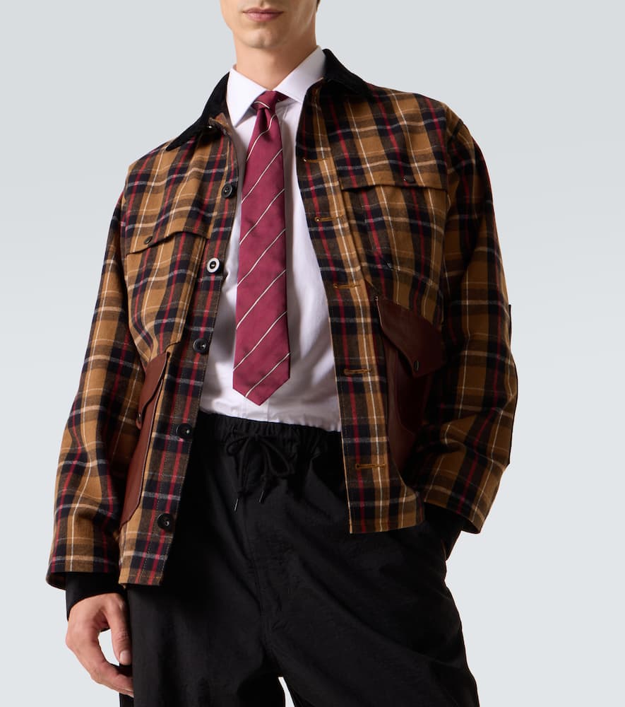 Checked leather-trimmed cotton jacket