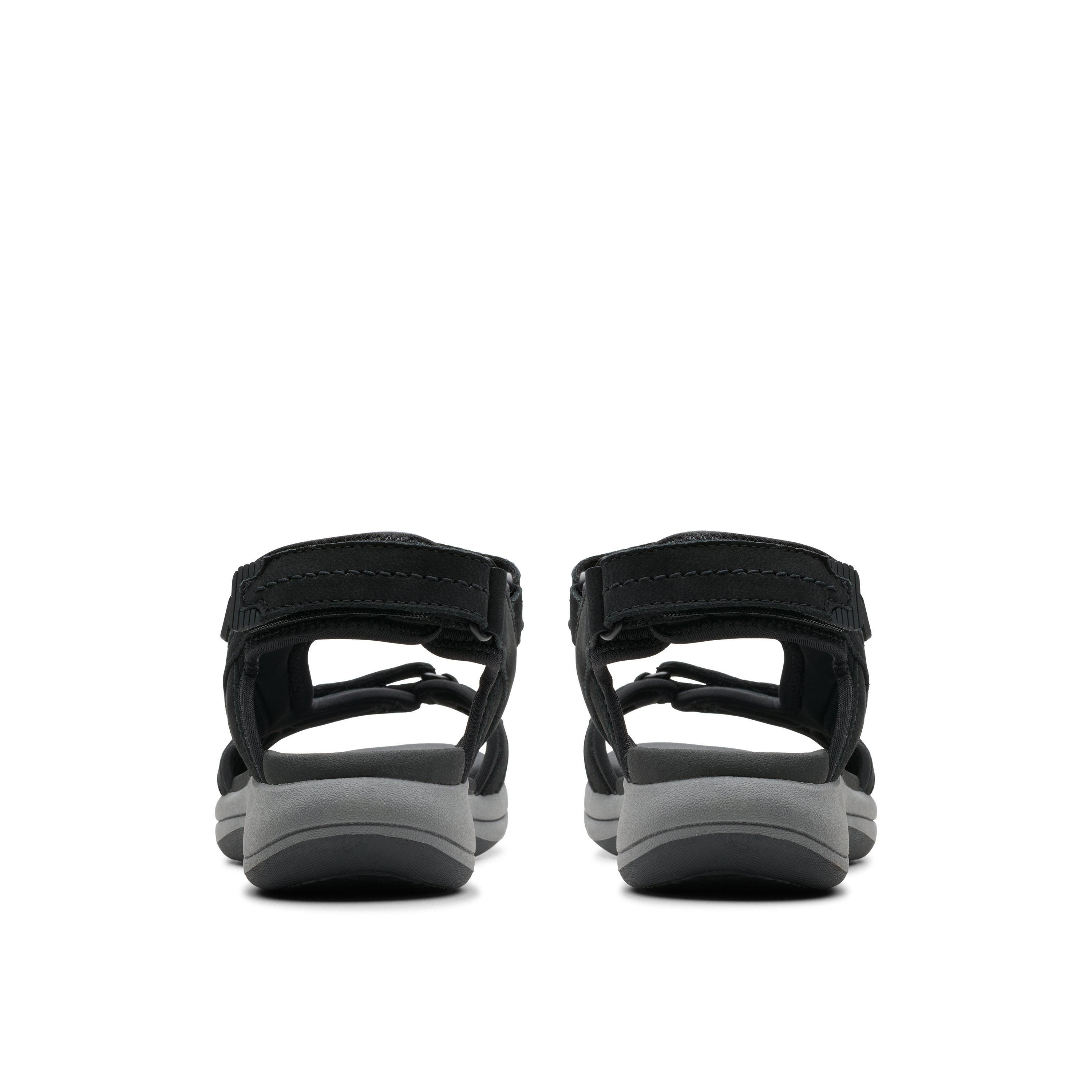 Clarks Mira Free Black Nubuck Flat Sandals,walking