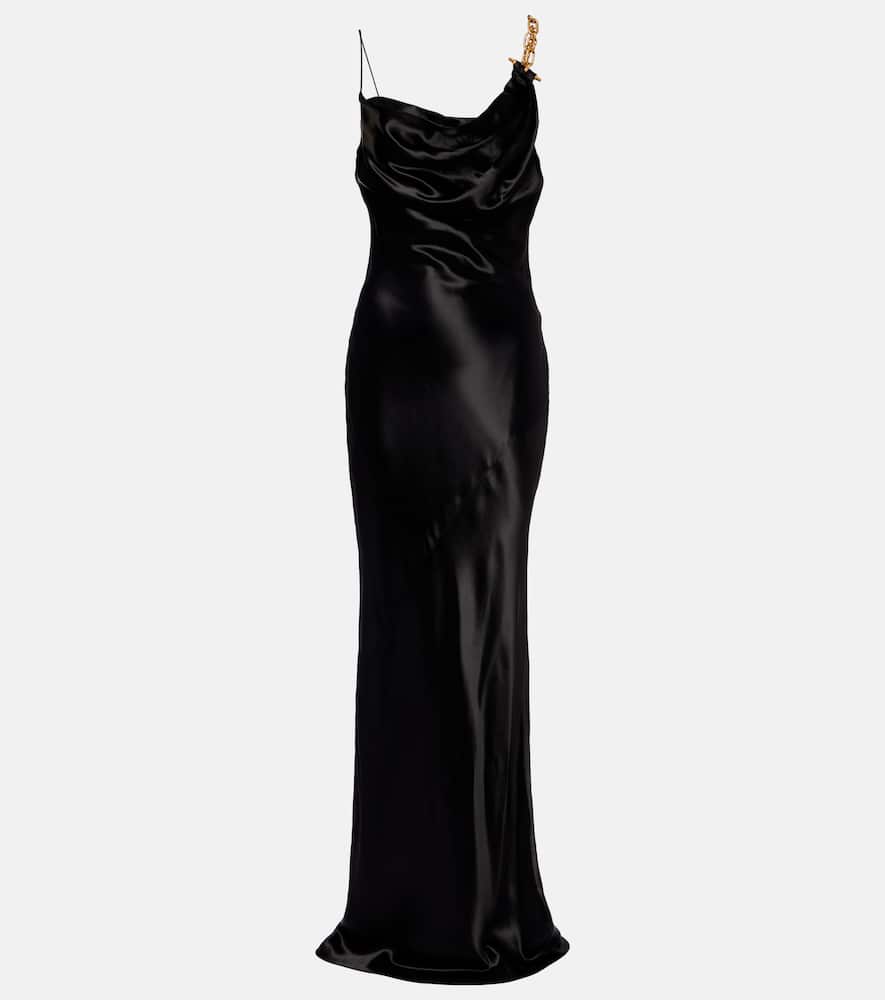 Chain-detail draped satin gown