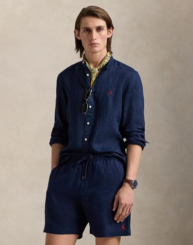 Slim Fit Linen Shirt Man Shirt Navy Size XL Linen