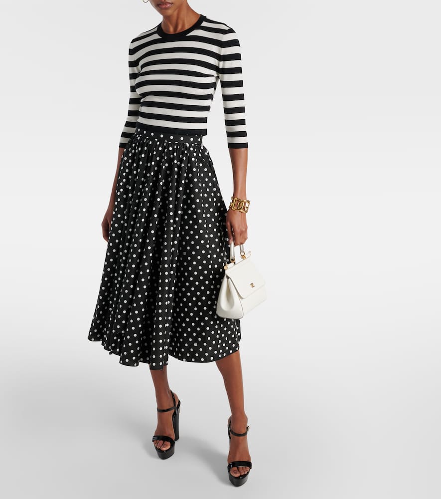 Polka-dot high-rise cotton poplin midi skirt