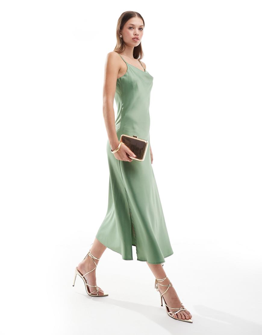 YAS Bridesmaid satin cami maxi dress in green