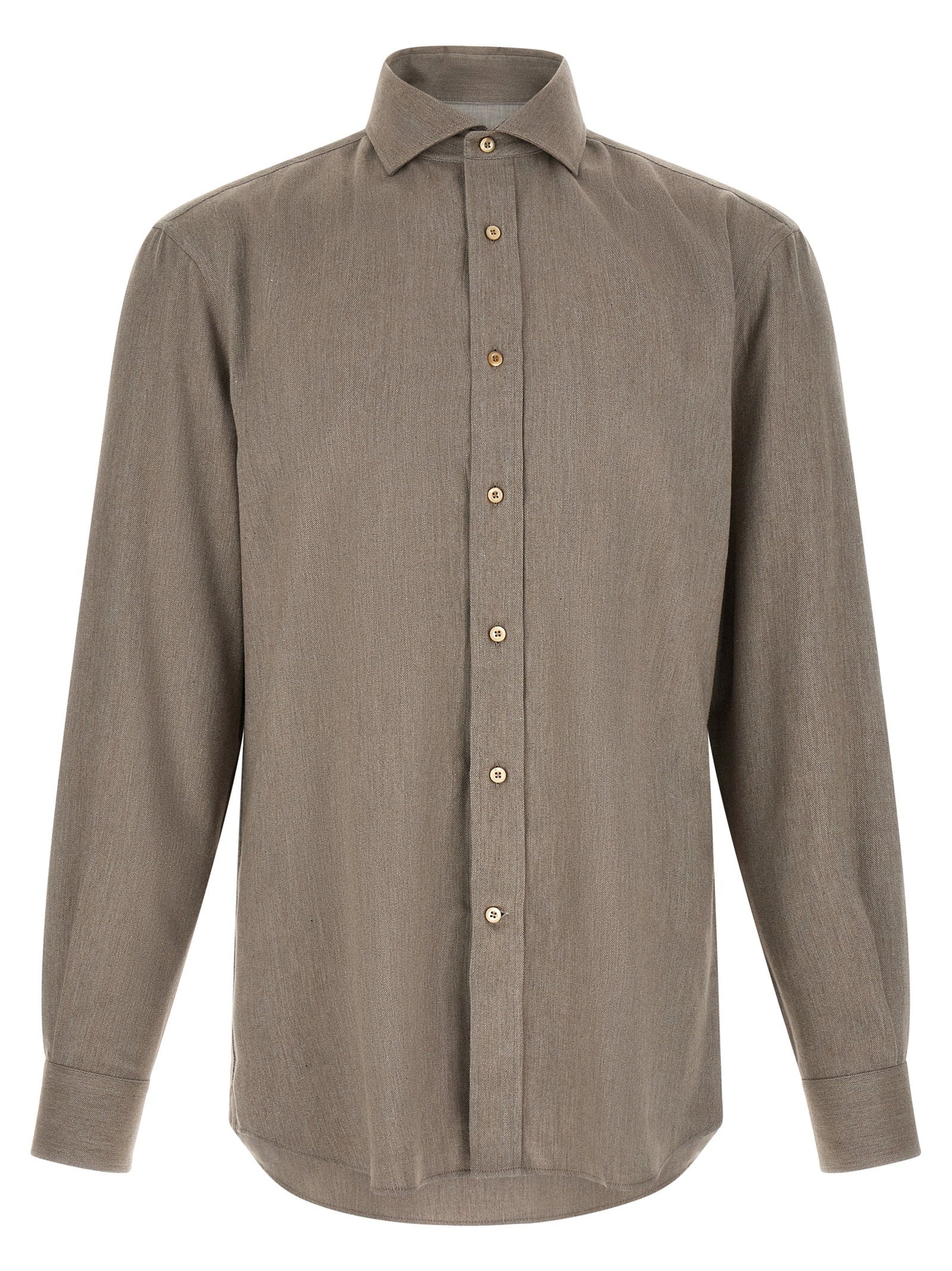 Herringbone Cotton-Blend Shirt — Taupe