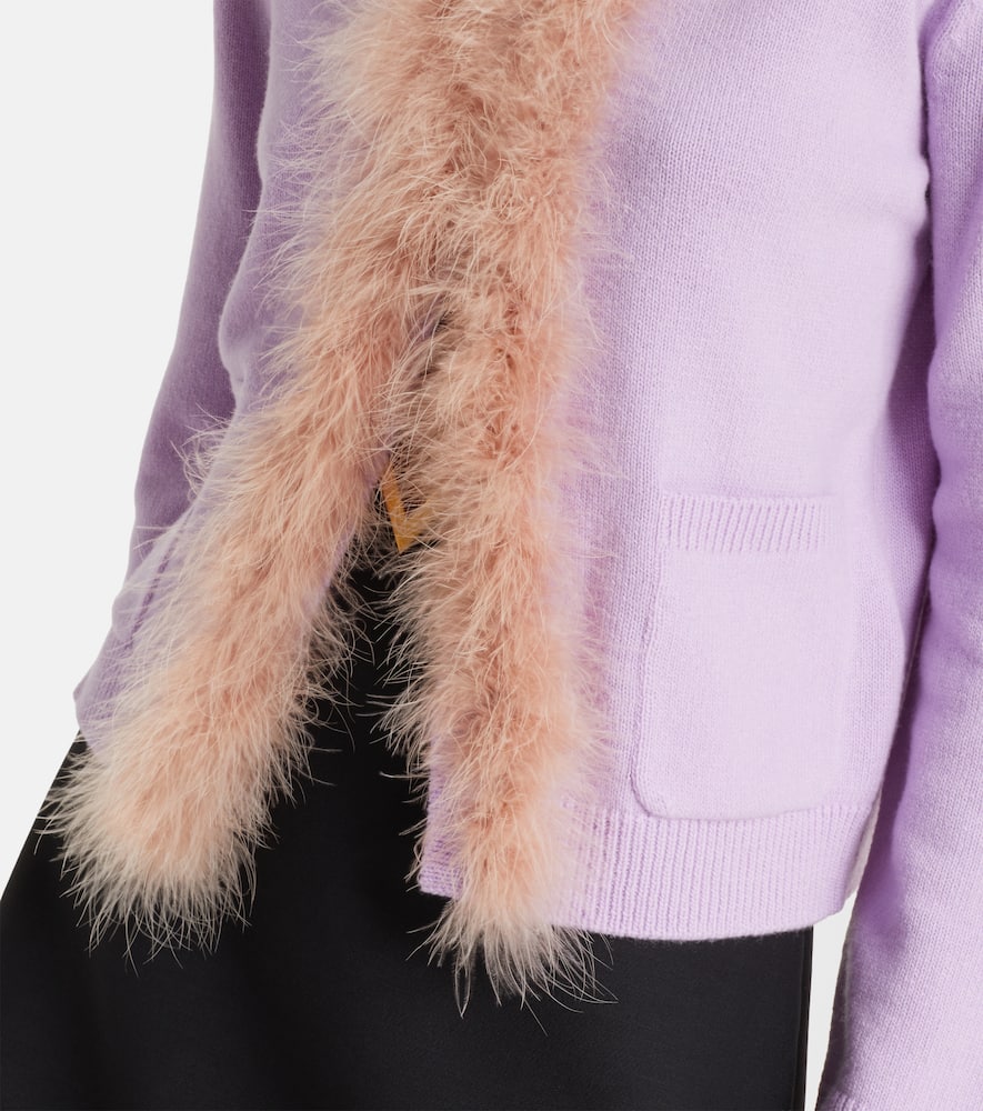 Feather-trimmed virgin wool cardigan