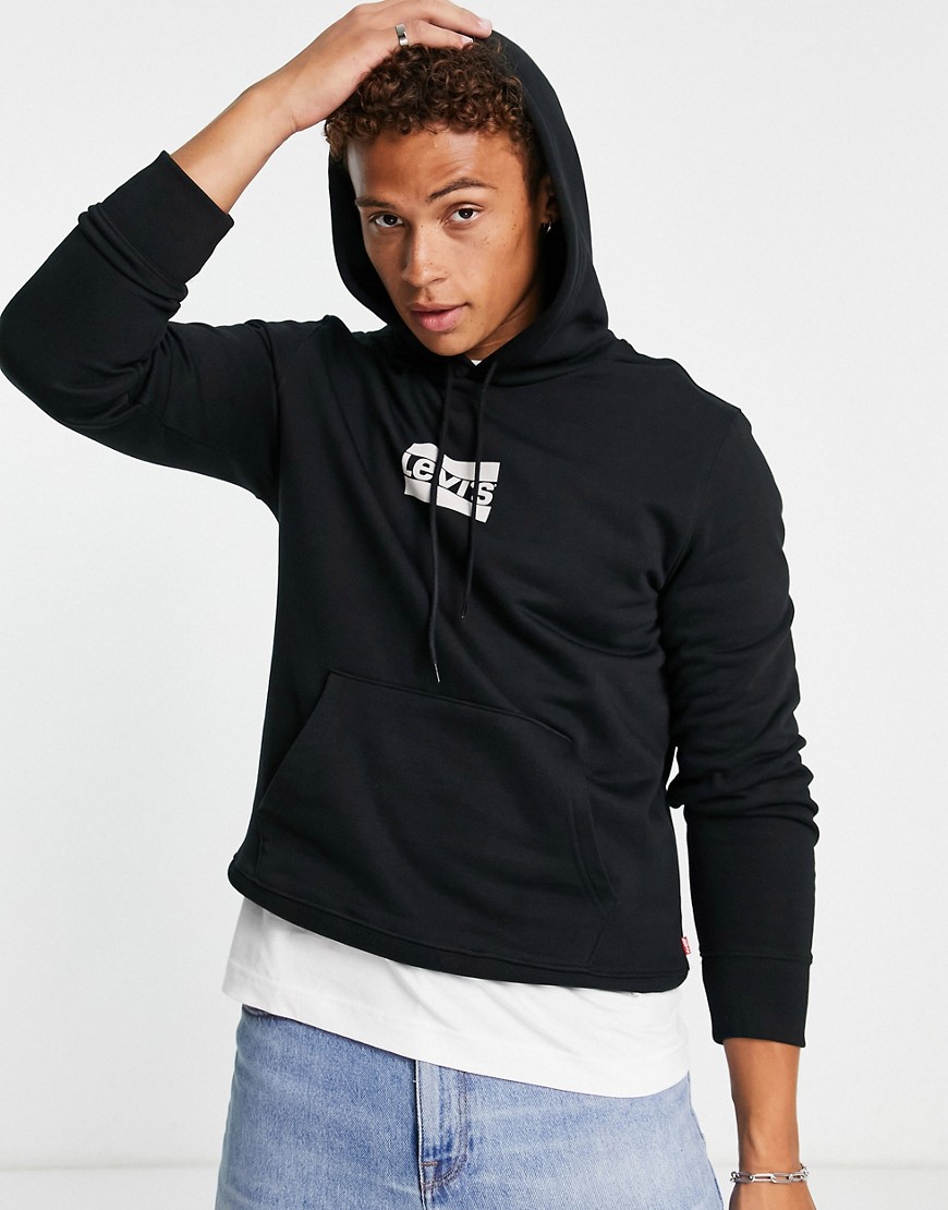 Hoodie with small chest sport logo in black