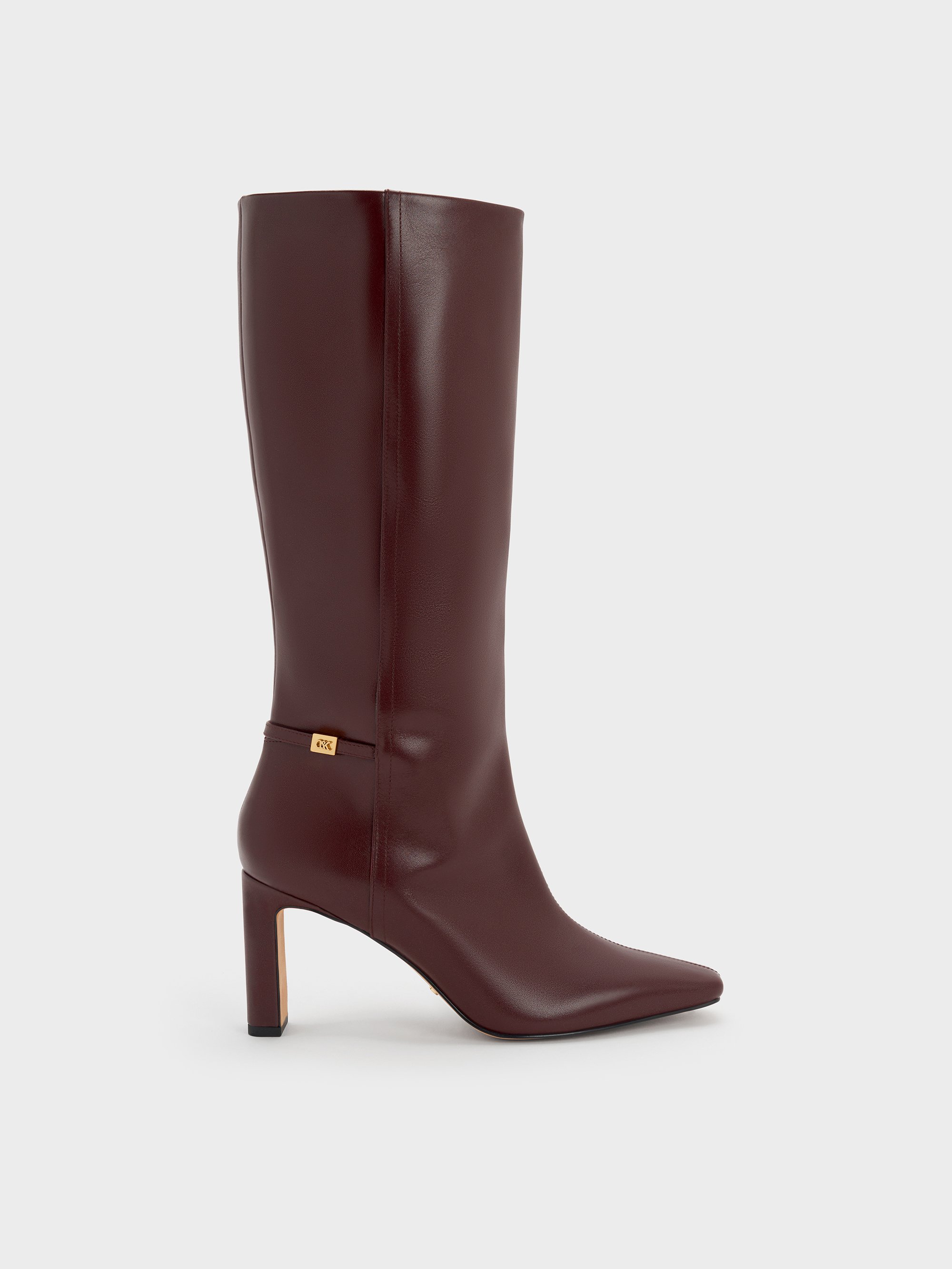 Charles & Keith - Georgina Leather Tapered Square-Toe Blade-Heel Knee-High Boots