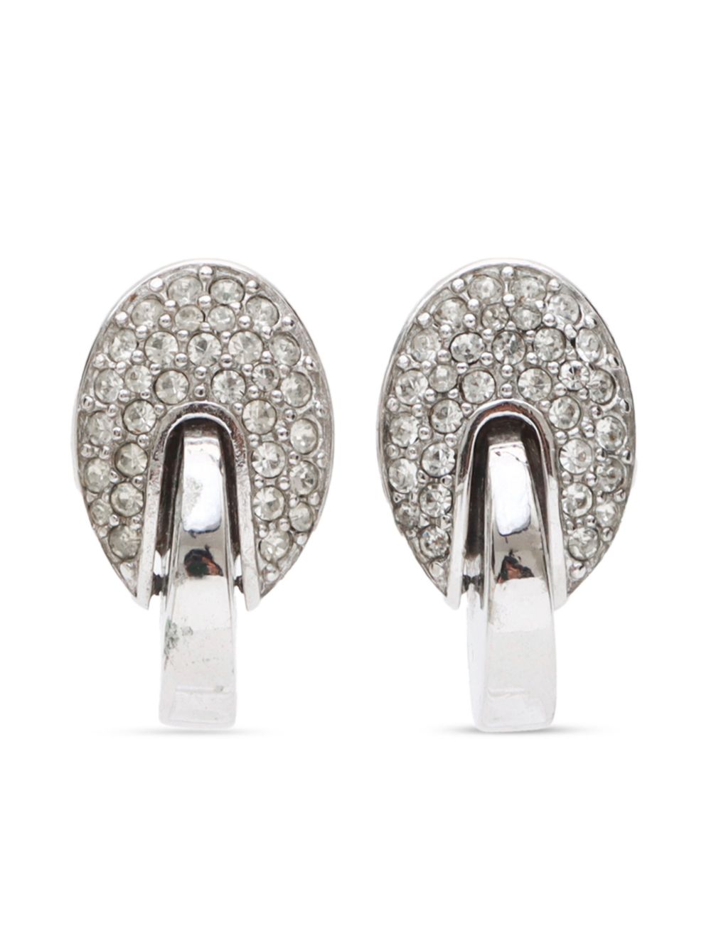2000s rhinestone-embellished clip-on earrings - Silver