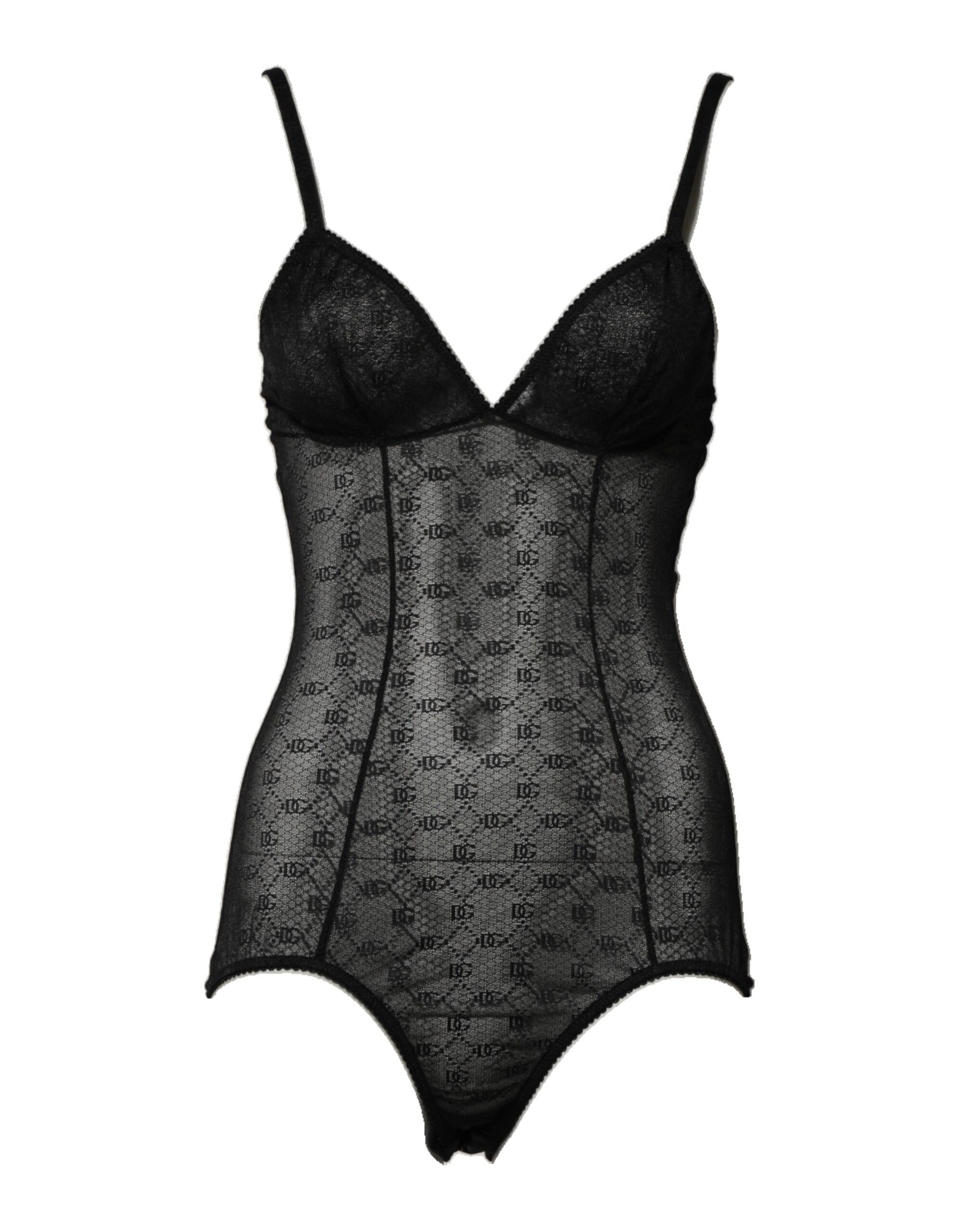 Stretch Nylon Lace Bodysuit — Black