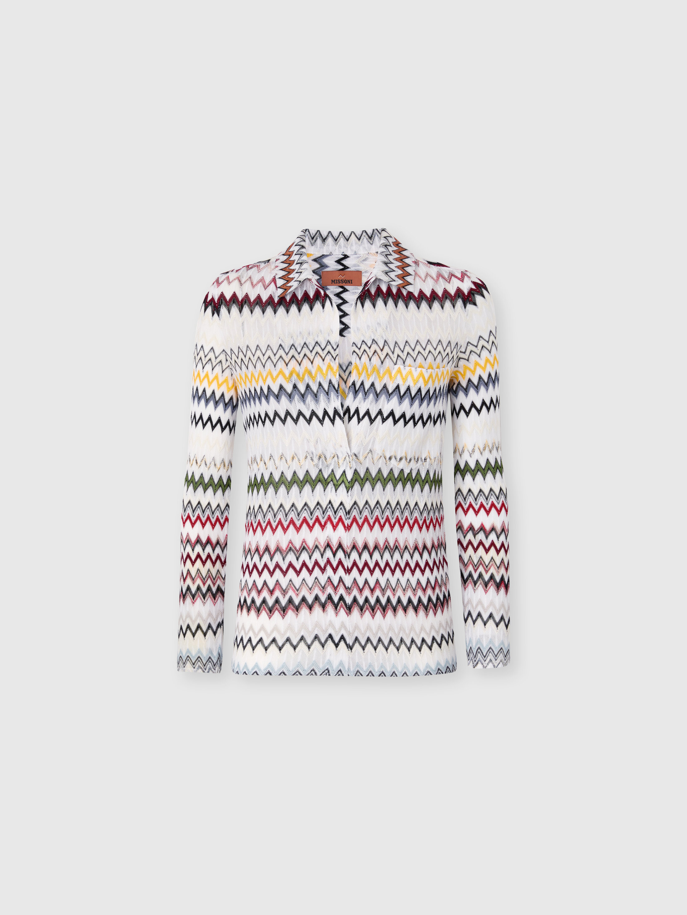 Missoni - Blusa in cotone e viscosa zig zag con scollatura a V, Donna, Verde& Marrone