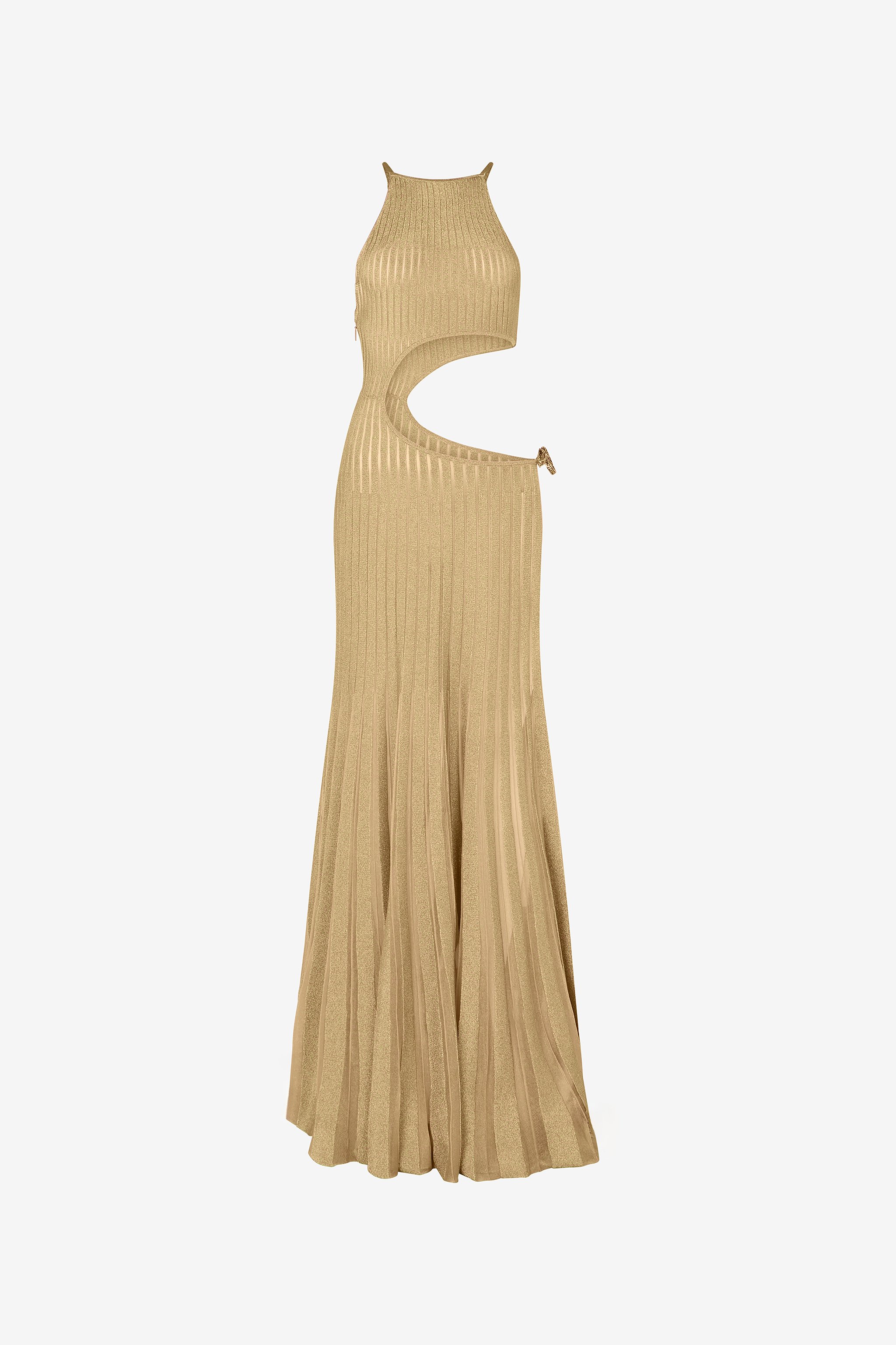 Long Sheer Gold Dress With Cut-outs