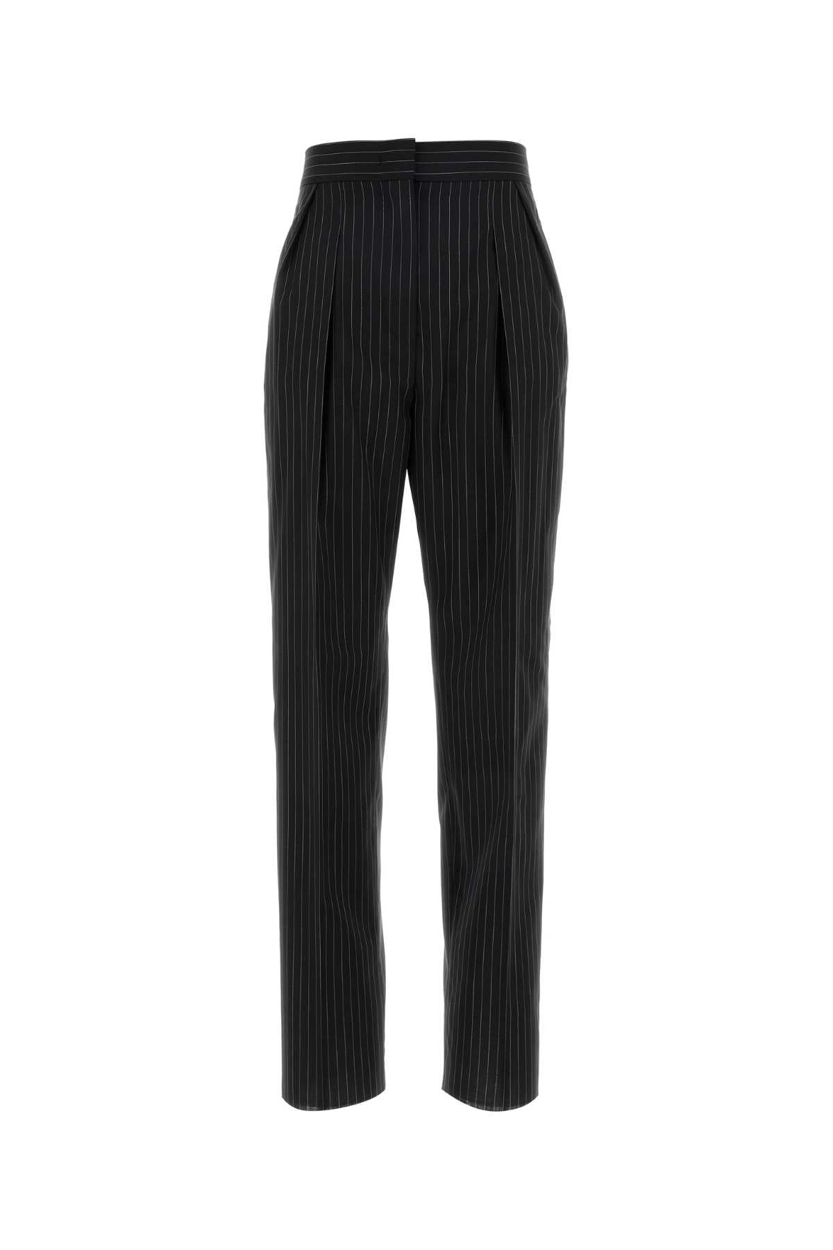 Virgin Wool Pinstriped Trousers — Black