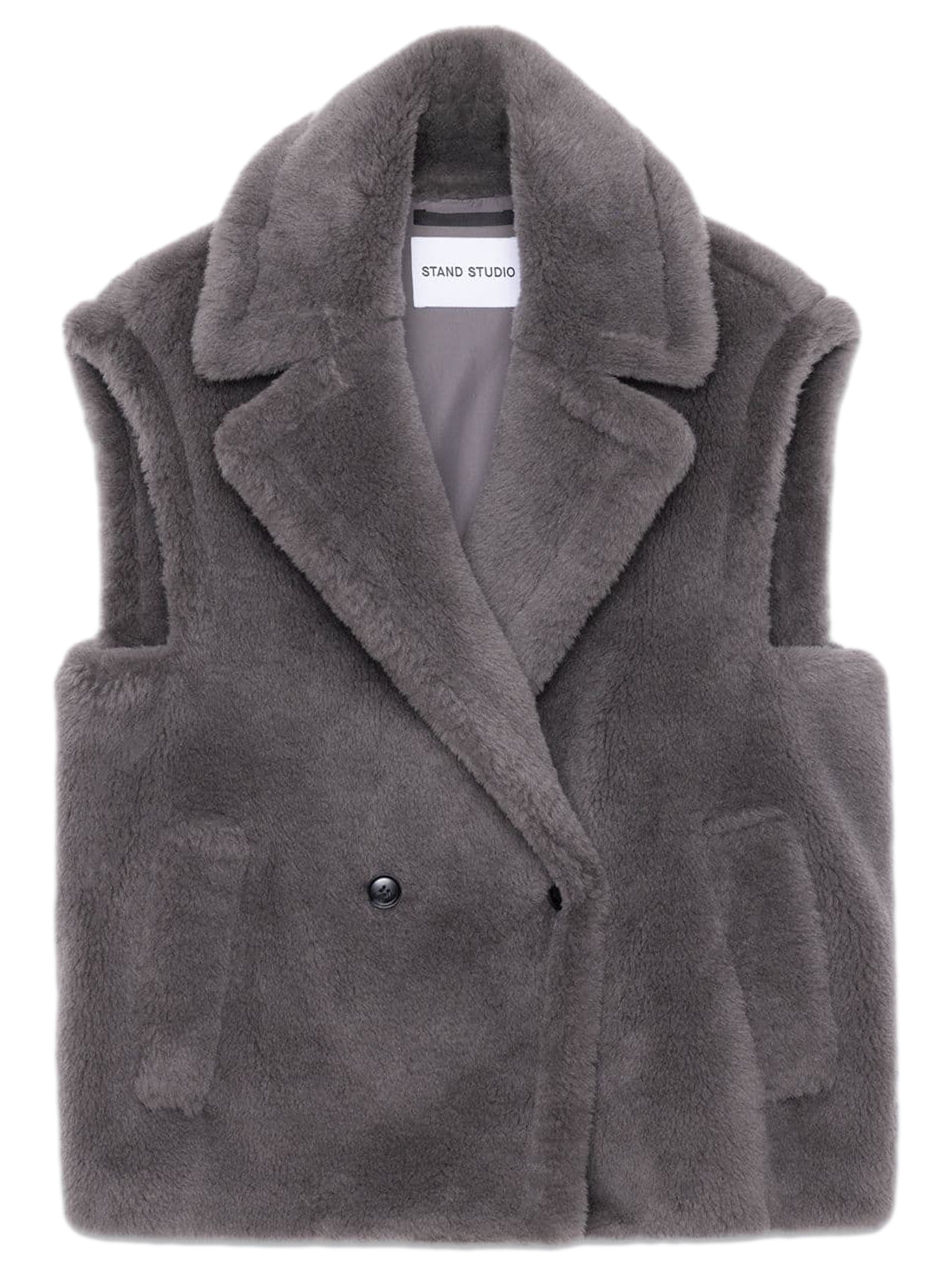 Women's Straight Fit Wool Vest with Faux Fur Texture