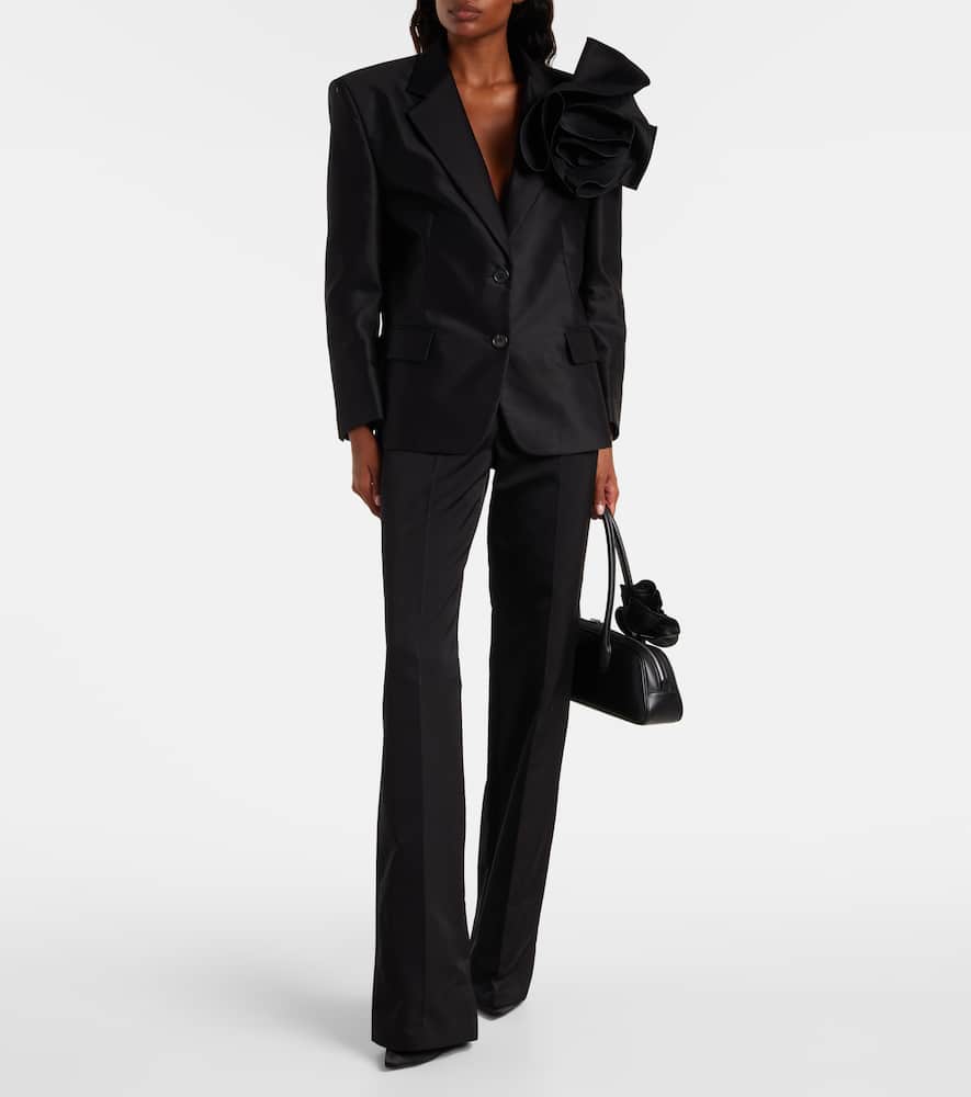 Floral-appliqué cotton blazer