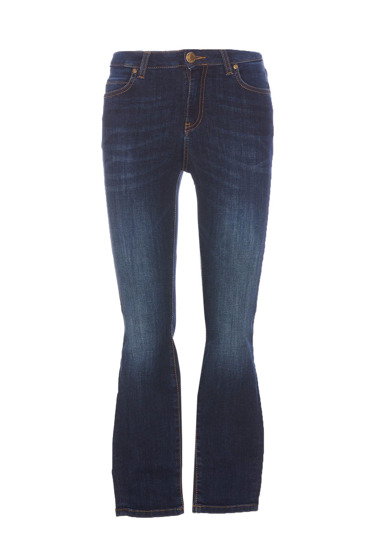 Logo-appliqué cropped skinny jeans - Blue