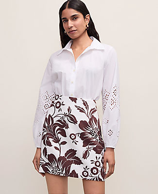 Ann Taylor Floral Linen Blend A-Line Skirt