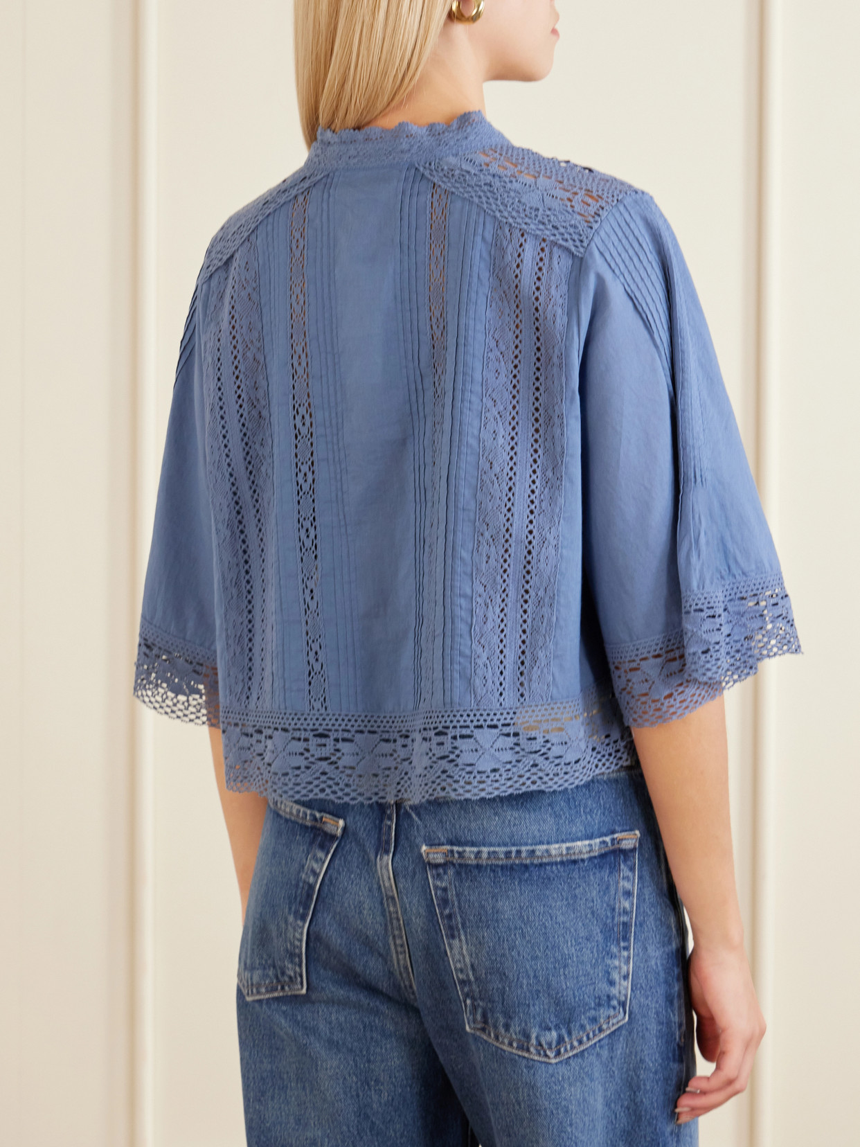 Pippa Crochet-trimmed Cotton Blouse - Blue