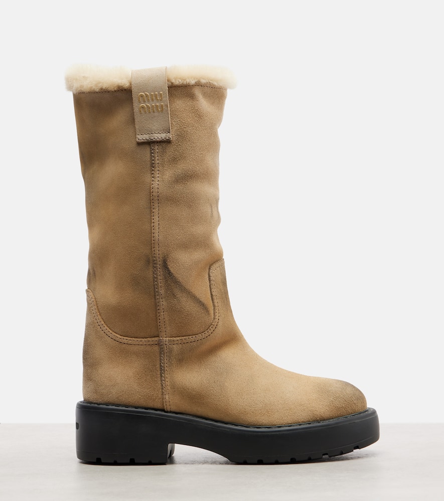 Shearling-lined suede knee-high boots