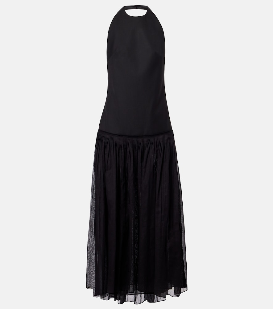 Róhe Pleated wool-blend muslin maxi dress