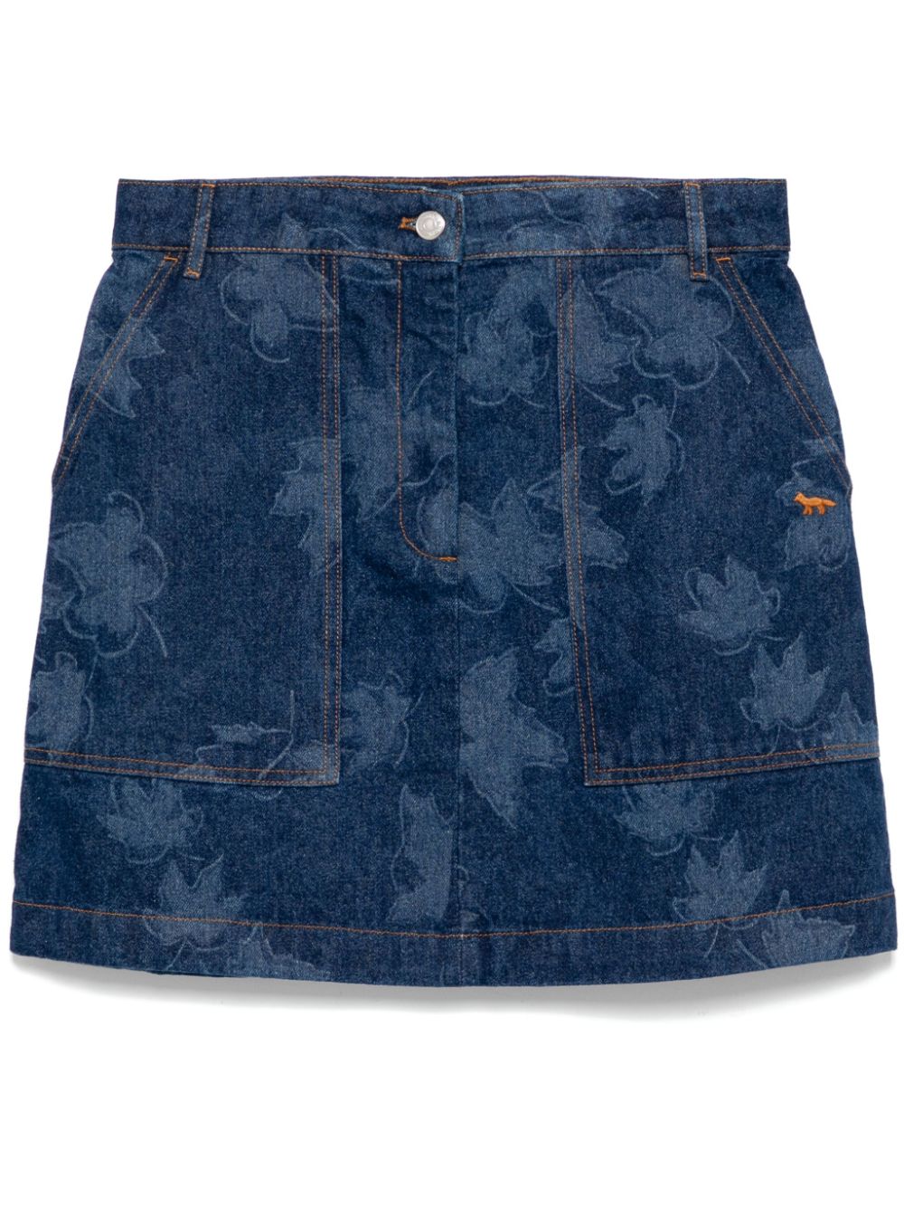 Falling leaves laser print mini skirt - Blue