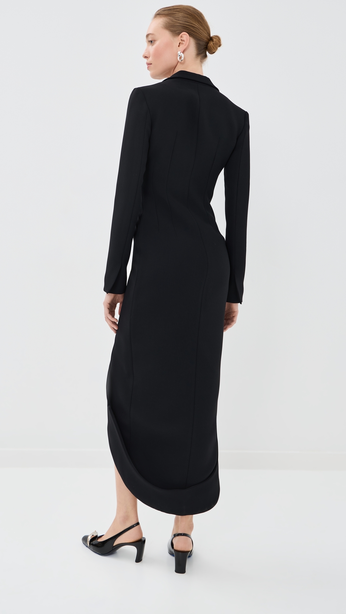 A. W.A. K.E. MODE Tailored Shirt Dress with Jacket Collar At Hem Black