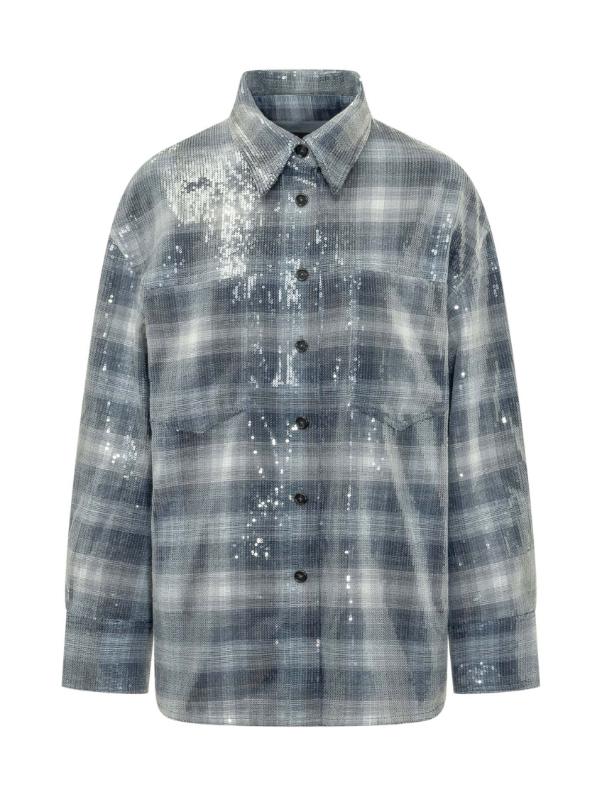 Overshirt with check pattern and sequins - L