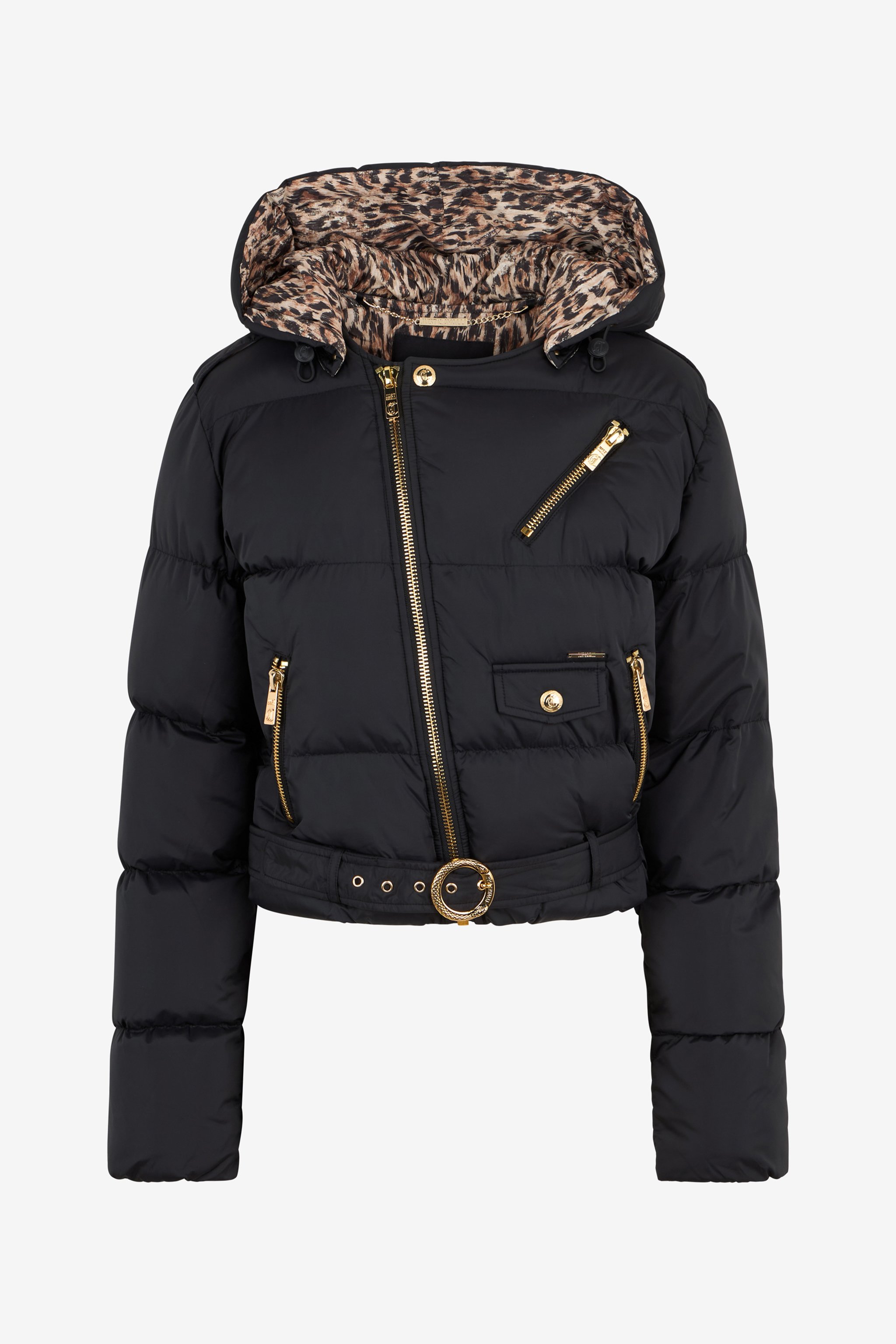 Black Puffer Jacket With Belt
