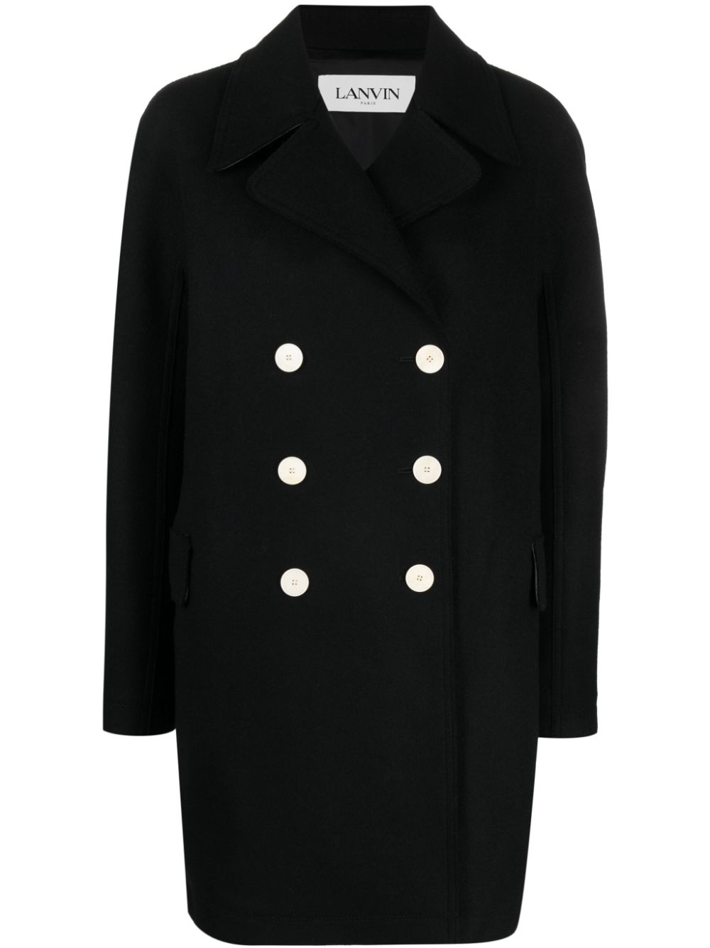 Double-breasted wool coat - Black