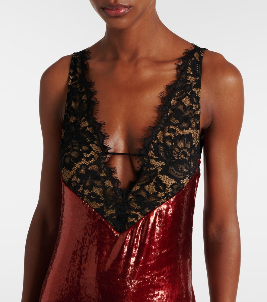 Lace-trimmed sequined gown