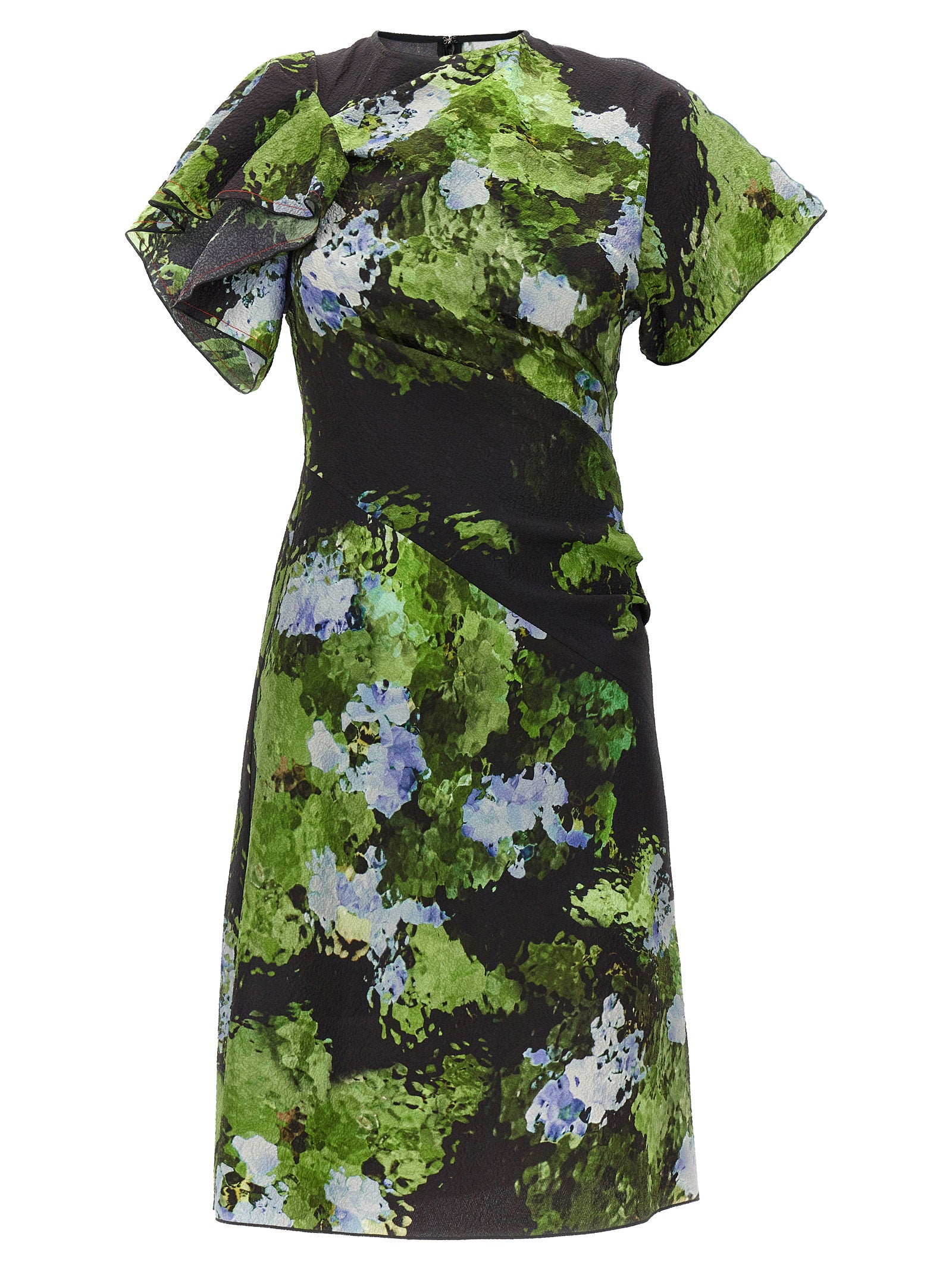Floral-Printed Cotton Blend Dress — Black