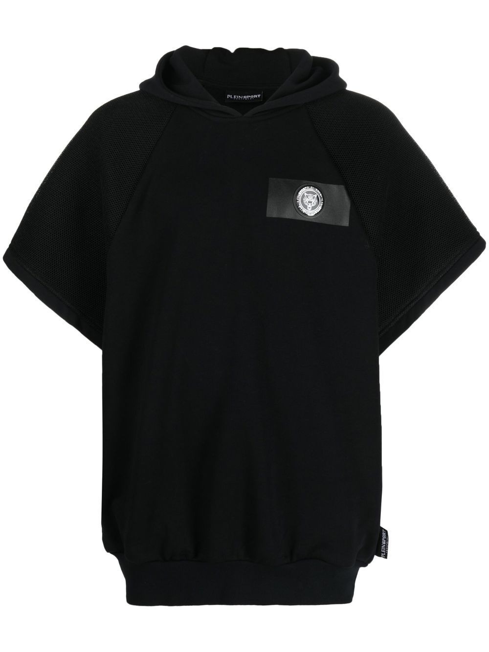 Logo-print short-sleeved hoodie - Black