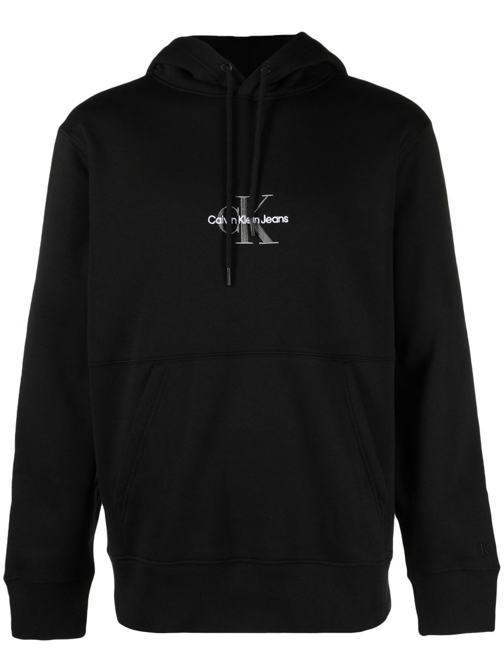 Logo-embroidered long-sleeve hoodie - Black