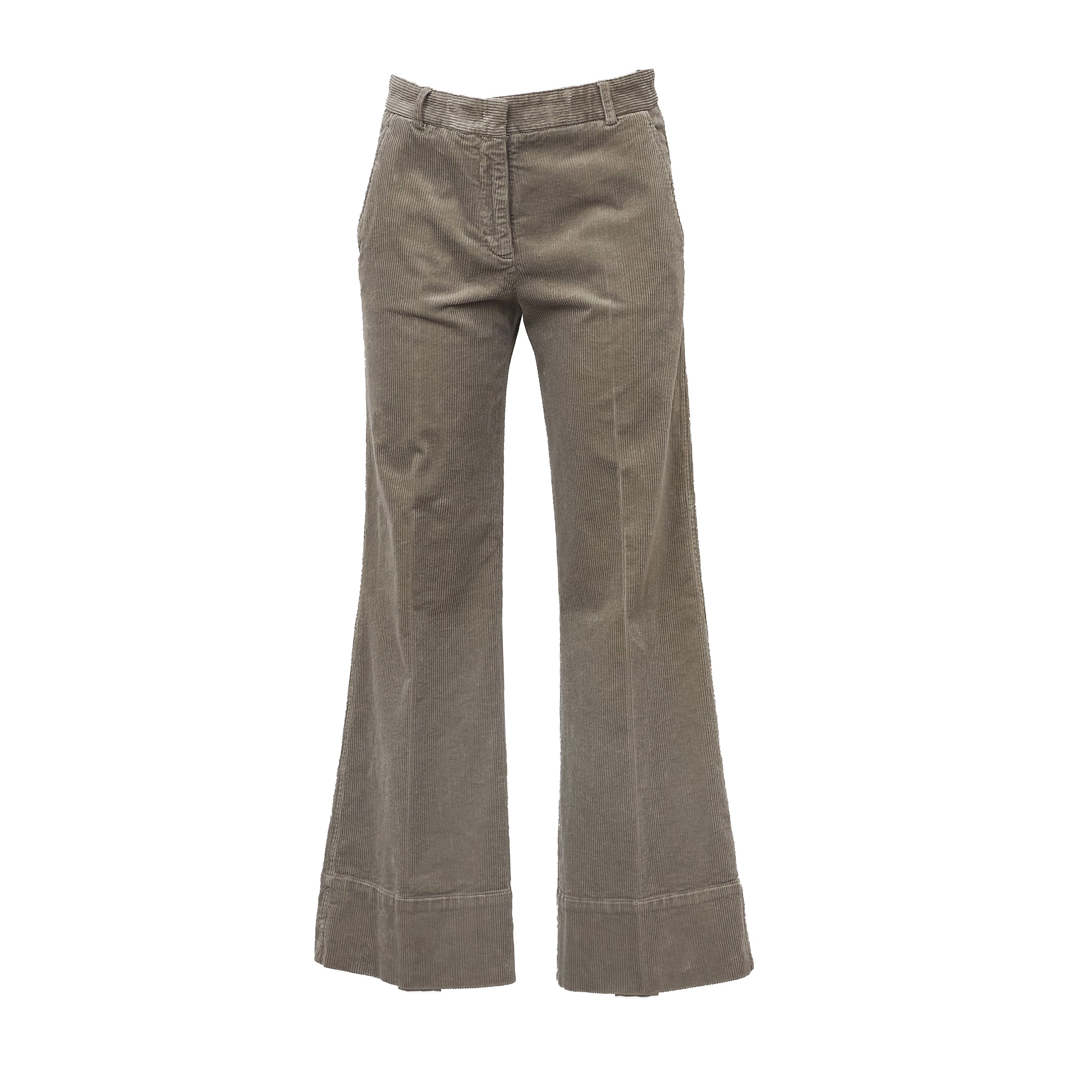 Straight-Leg Brown Pants with Ribbed Fabric and Seam Details