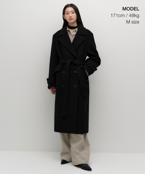 Womens Cashmere Blend Oversized Shoulder Trench Coat
