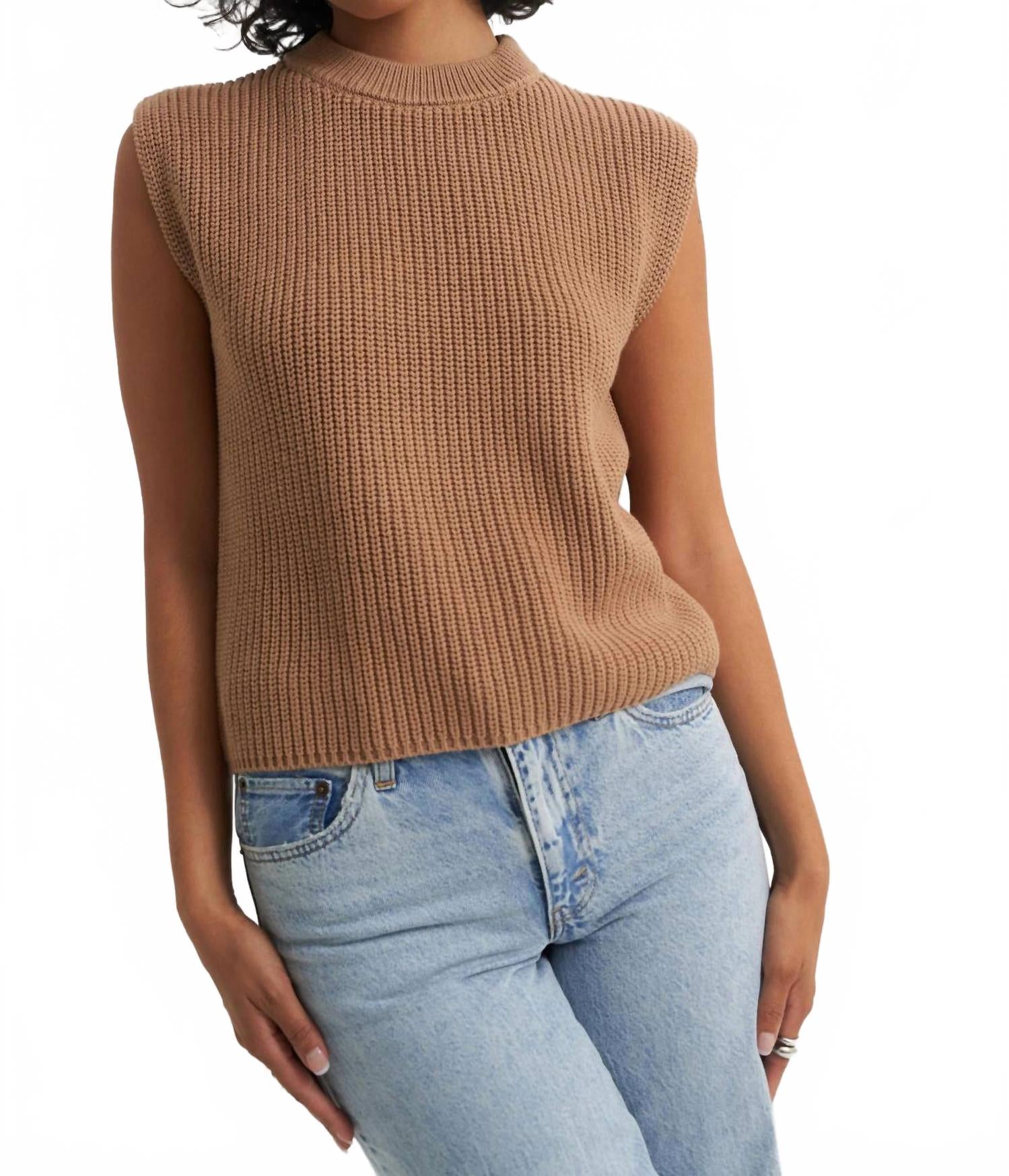 Shaker Knit Crewneck Muscle Tee In Camel