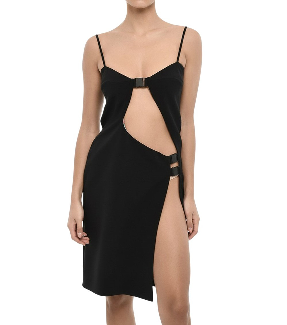Black V Neck Knee Length Dress